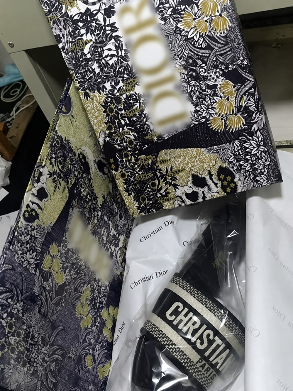 Dior Black & Cream Christian Logo Slide Sandal